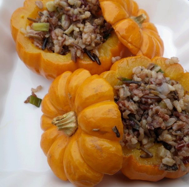Winter Squash Stuffed with Wild Rice, Toasted Pecans & Dried Cherries